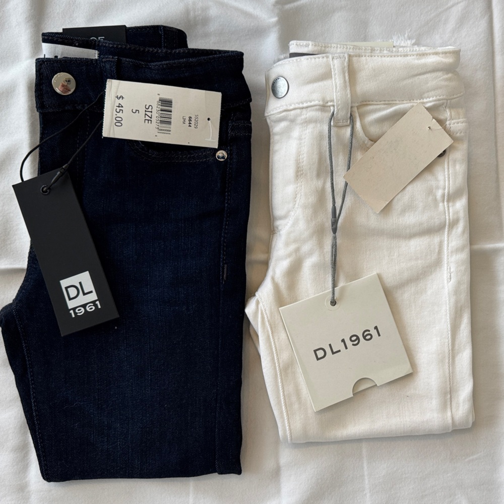 NWT  DL1961 “Chloe” Girl Jean Bundle - Dark Blue Skinny & White Ankle, Size 5
